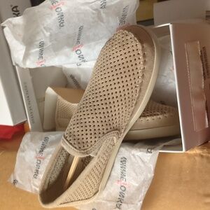 Minnetonka Light Tan Perforated Loafers